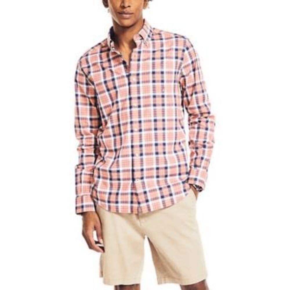 Nautica Men's Pocket Stretch Long-Sleeve Poplin Shirts - Coral Dream S